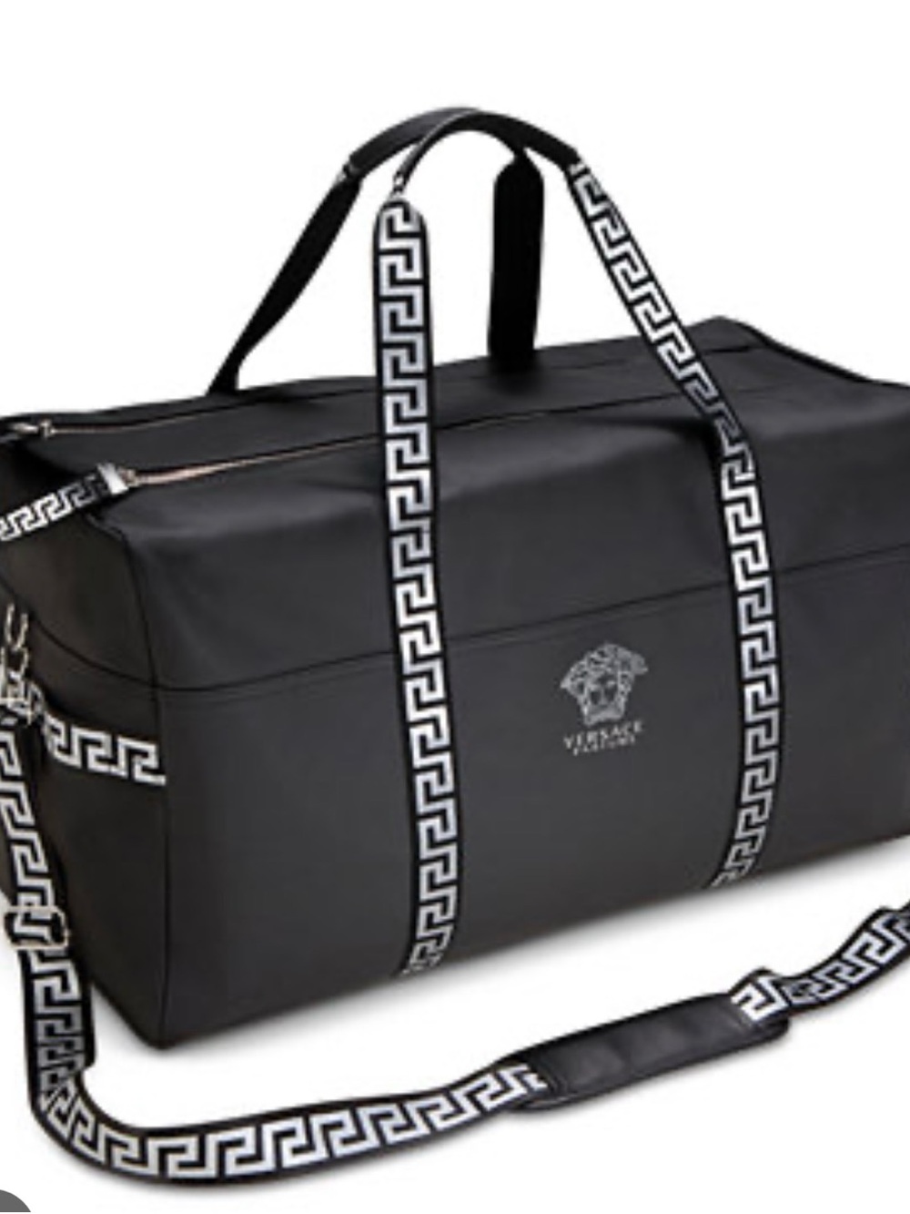 Versace Black Greek Key Logo Travel Duffle Bag * NO SHOULDER STRAP *
